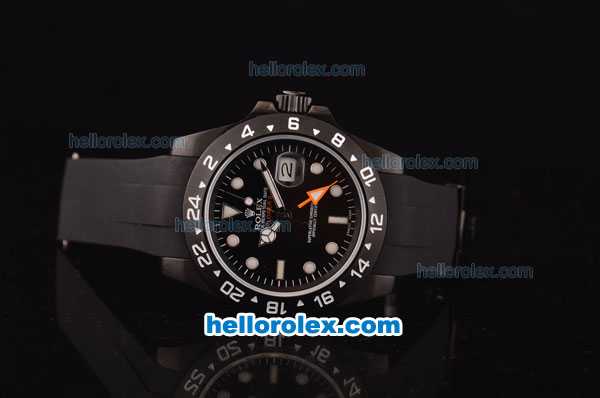 Rolex Explorer II Asia 2813 Automatic PVD Case with Black Dial and Black Rubber Strap - ETA Coating - Click Image to Close